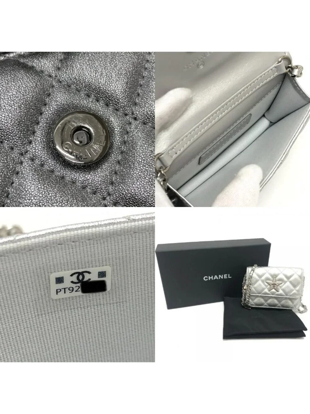 Chanel Shoulder Bag Star Rhinestone Leather Silver